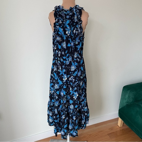 Figue Gabriella Floral-Print Paradise Batik Blue Viscose Tiered Dress NWT Size S - Picture 6 of 12